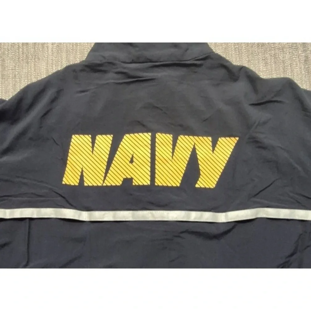 US Navy Running Jacket blue zip reflective windbreaker Med. USA water resistance